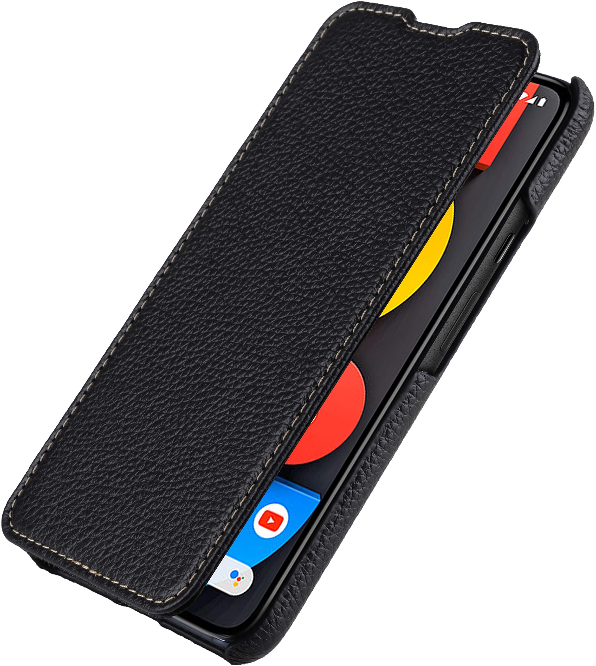 StilGut Book Type Flip Case for Google Pixel 5, Genuine Leather Pixel 5 case, Black — image 1