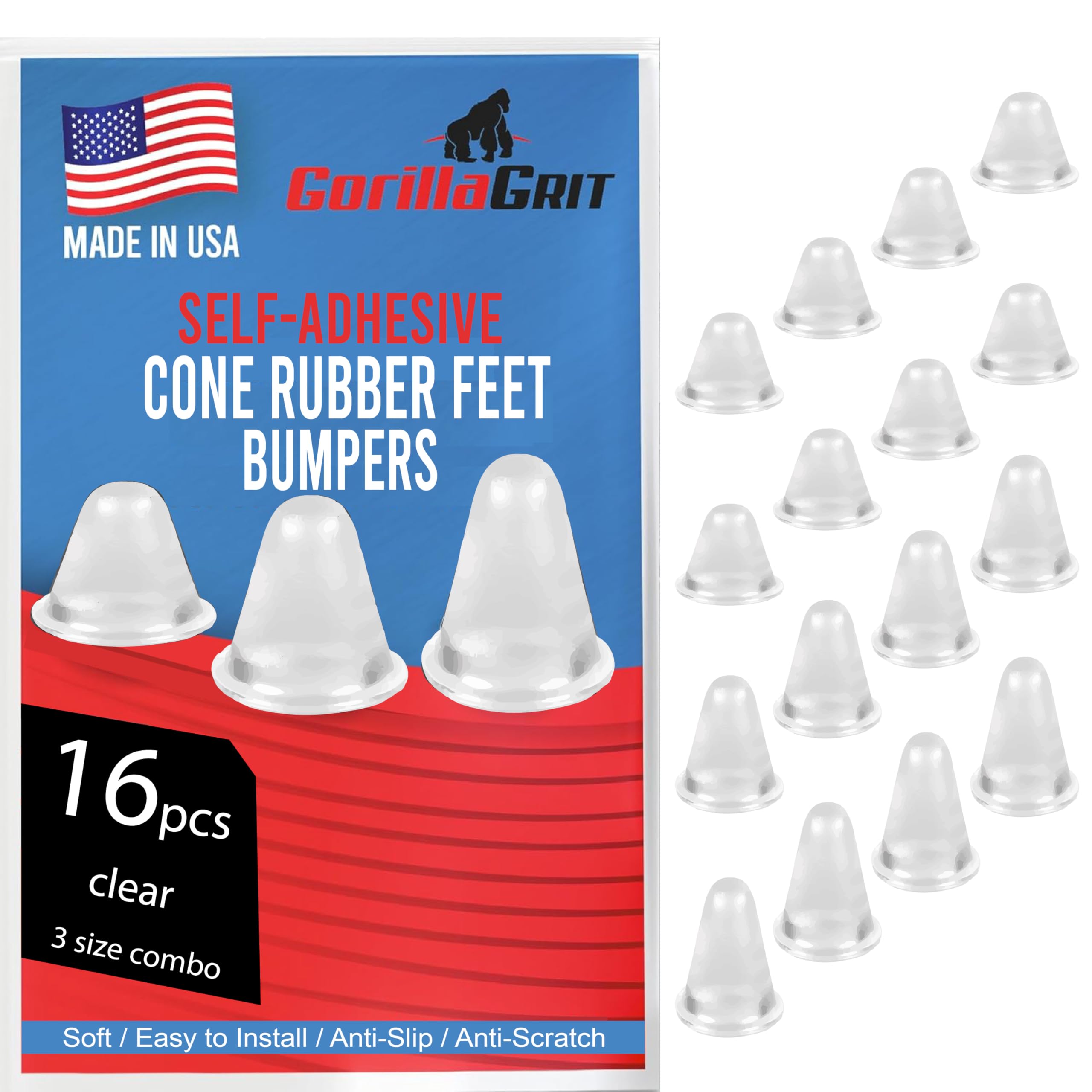 Photo 1 of Cone Shaped Clear Rubber Bumpers - 16 PC Combo - Tall Rubber Feet Spacers for Electronics, Computer Audio Equipment, Car Truck Bug Deflector, Cutting Boards, Picture Frames, Cabinet Door