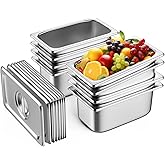 ZeroPone 8 Pack Hotel Pans with Lids, 1/4 Size 6" Deep Stainless Steel Steam Table Pan 22 Gauge Anti Jam Commercial Catering Food Pans for Hotel, Home, Party, Restaurant, Buffet