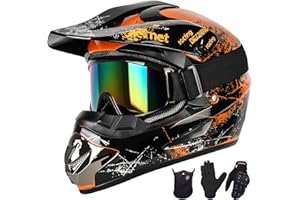 Yesmotor Youth Kids Motocross Helmet Full Face Motorcycle Dirt Bike Off-Road Mountain Bike BMX MX ATV Helmet- DOT Approved with(Gloves Goggles Mask) 4Pcs Set