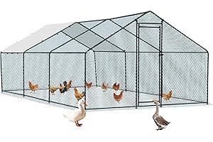 Outvita Chicken Coop, 19.5×10 FT Large Metal Chicken House, Poultry Habitat Cage with Waterproof Cover, Walk-in Chicken Run Pen for Small Animals Yard Farm Patio（Black）