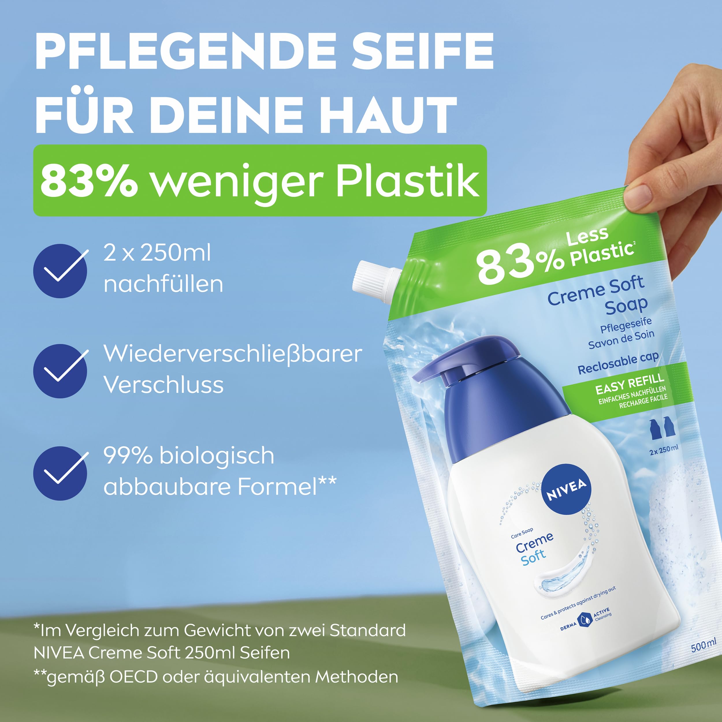 NIVEA Creme Soft Pflegeseife Nachfüllbeutel (500 ml), pflegende Handseife mit Mandel-Öl, mild duftende Flüssigseife zur sanften und hygienischen Reinigung 2