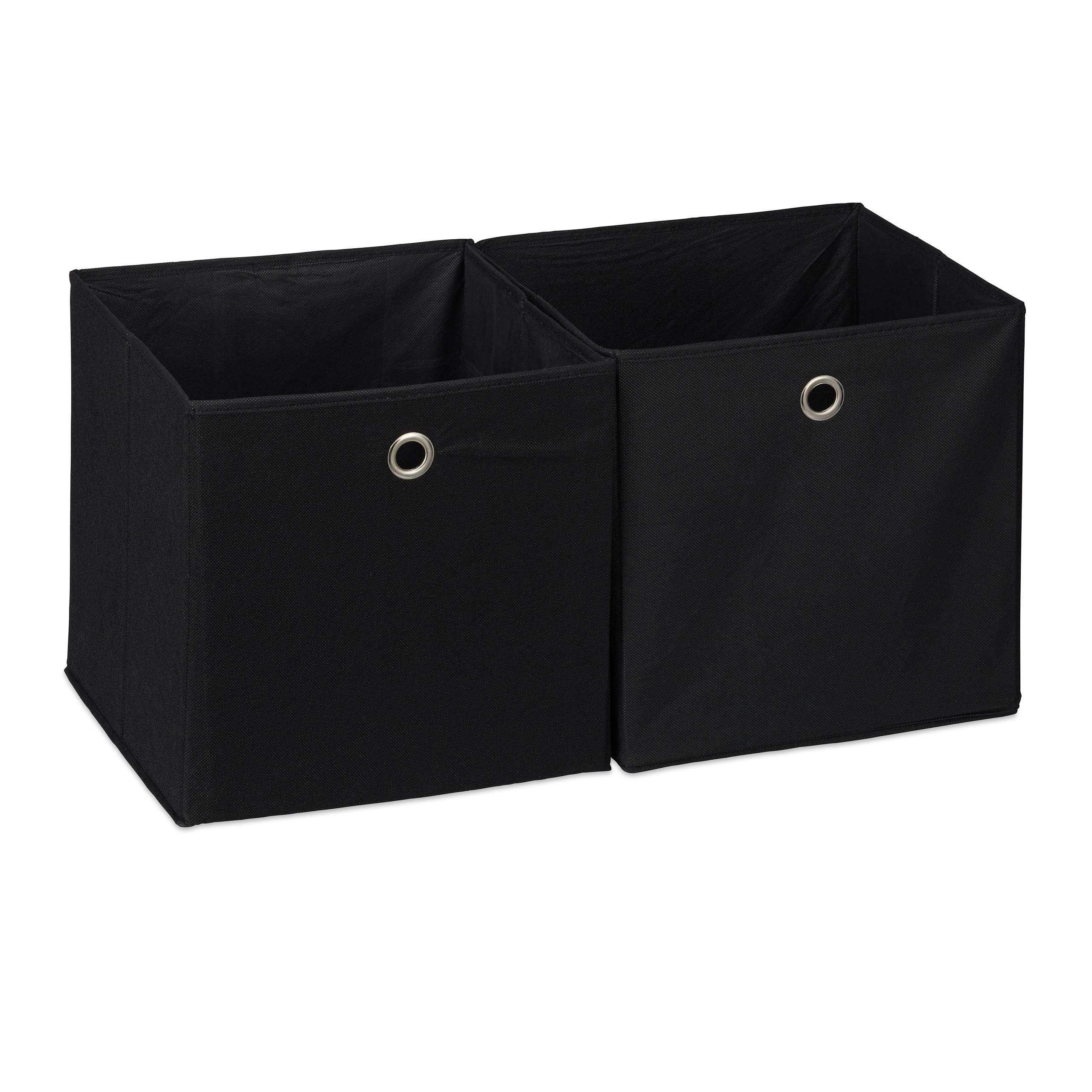 Relaxdays Storage Box Set of 2, Square, Shelf Storage Basket, Square Bins 30x30x30 cm, Black