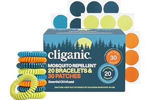 Cliganic Mosquito Repellent Bracelet Stickers Pack for Kids & Adults Multi Color, Natural DEET-Free, Essential Oil Infused 20 Bands with 30 Patches, Citronella Scent