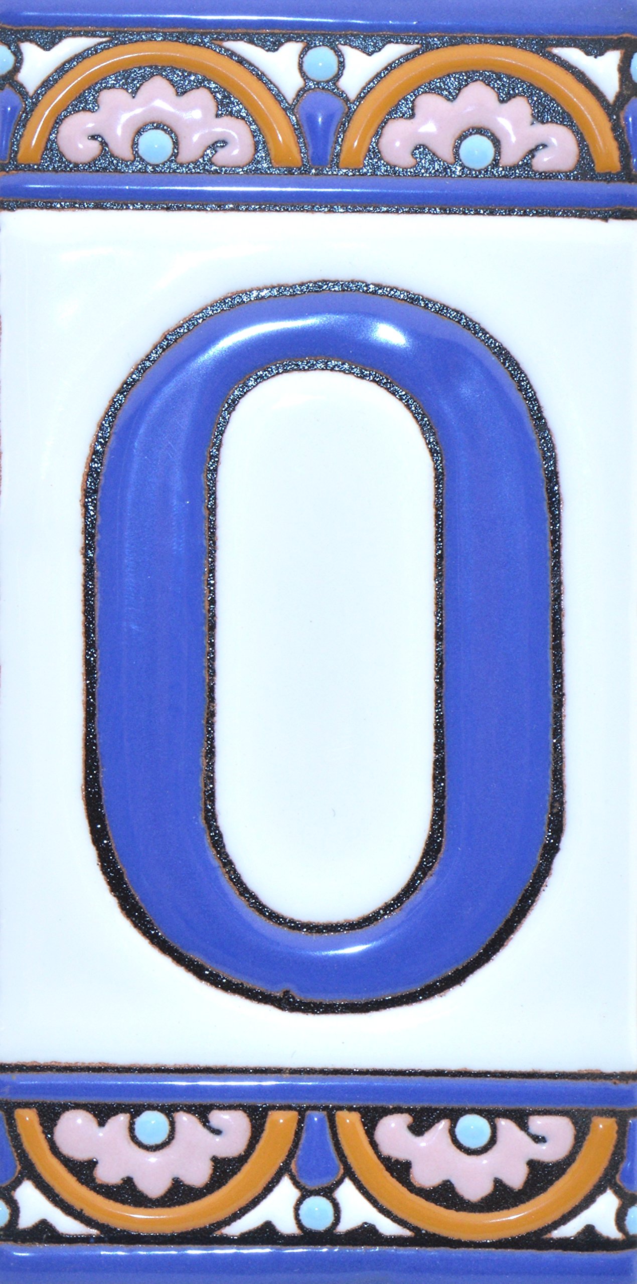 House numbers 6 inch. Handpainted house number tiles for signs, addresses and names. Address numbers for houses. House address numbers and letters. Design ARCO GRANDE 5,86" x 2,91" (NUMBER 0)