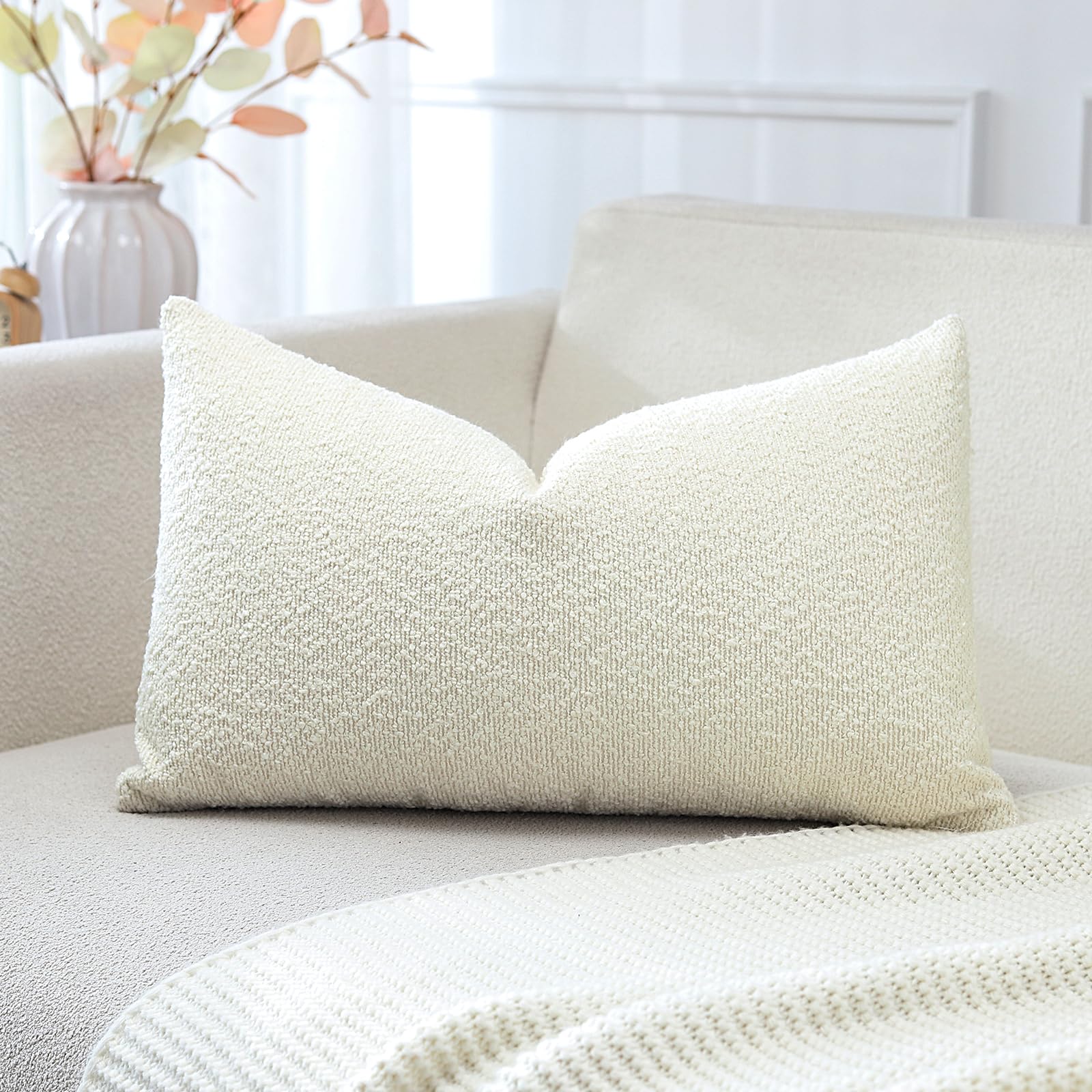 Artscope Pack of 1 Textured Boucle Cushion Covers Lumbar Pillow Cases Cozy Soft Decorative Couch Pillow Covers for Chair Sofa Bedroom Living Room Home Decor 30x50cm, Cream Beige