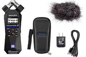 Zoom H1essential 2-Track 32-Bit Float Portable Audio Recorder Bundle with APH-1e with Hairy Windscreen, Padded Shell Case, AC