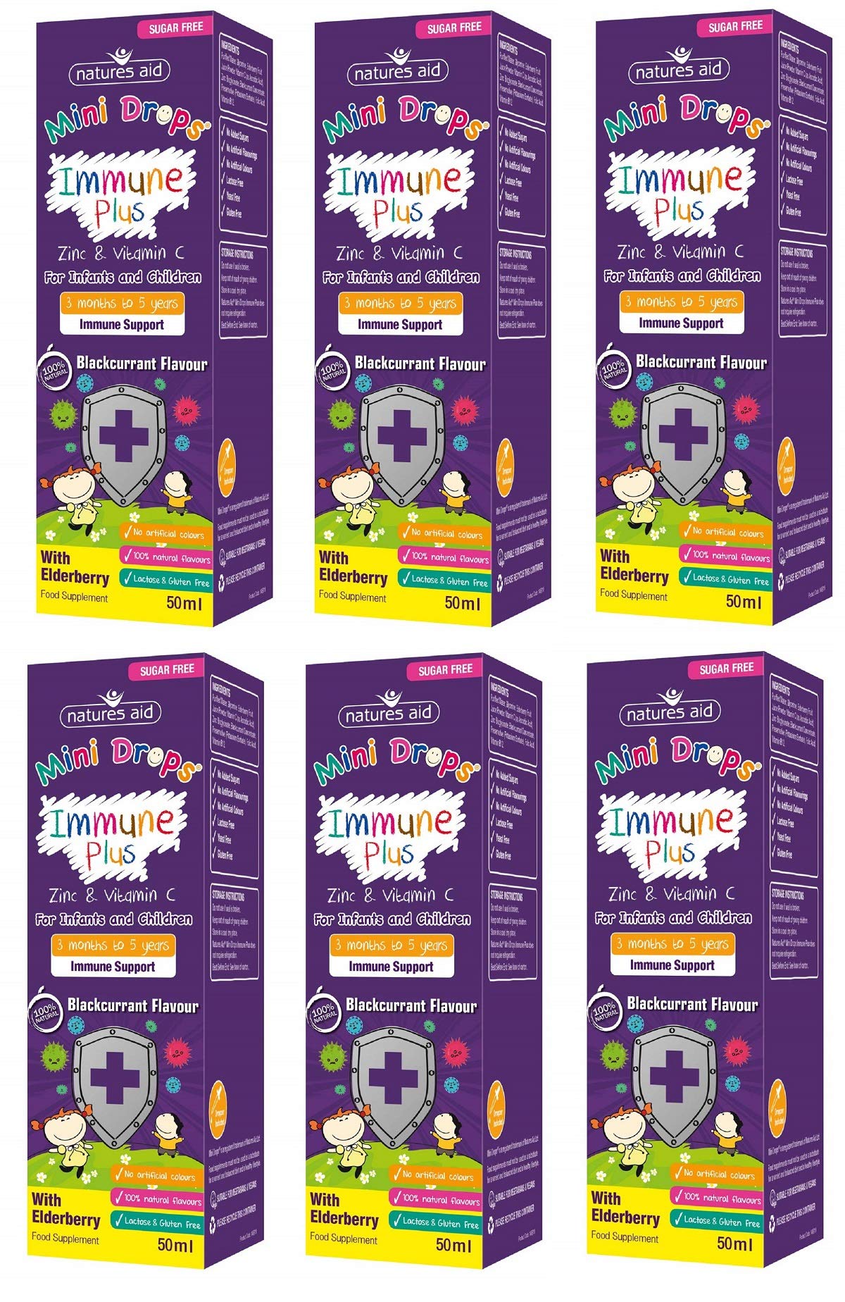 Natures Aid Immune Plus Mini Drops for Infants and Children, Sugar Free, 50 ml (Pack of 6)