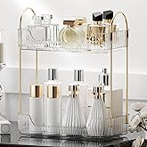 YCIA&DONE Bathroom Organizer Countertop, Makeup Storage, Skincare Cosmetic Tray Shelf, Perfume Holder Rack for Vanity Counter, Large Capacity, Easy to Install, Clean, 2 Tiers, Clear White