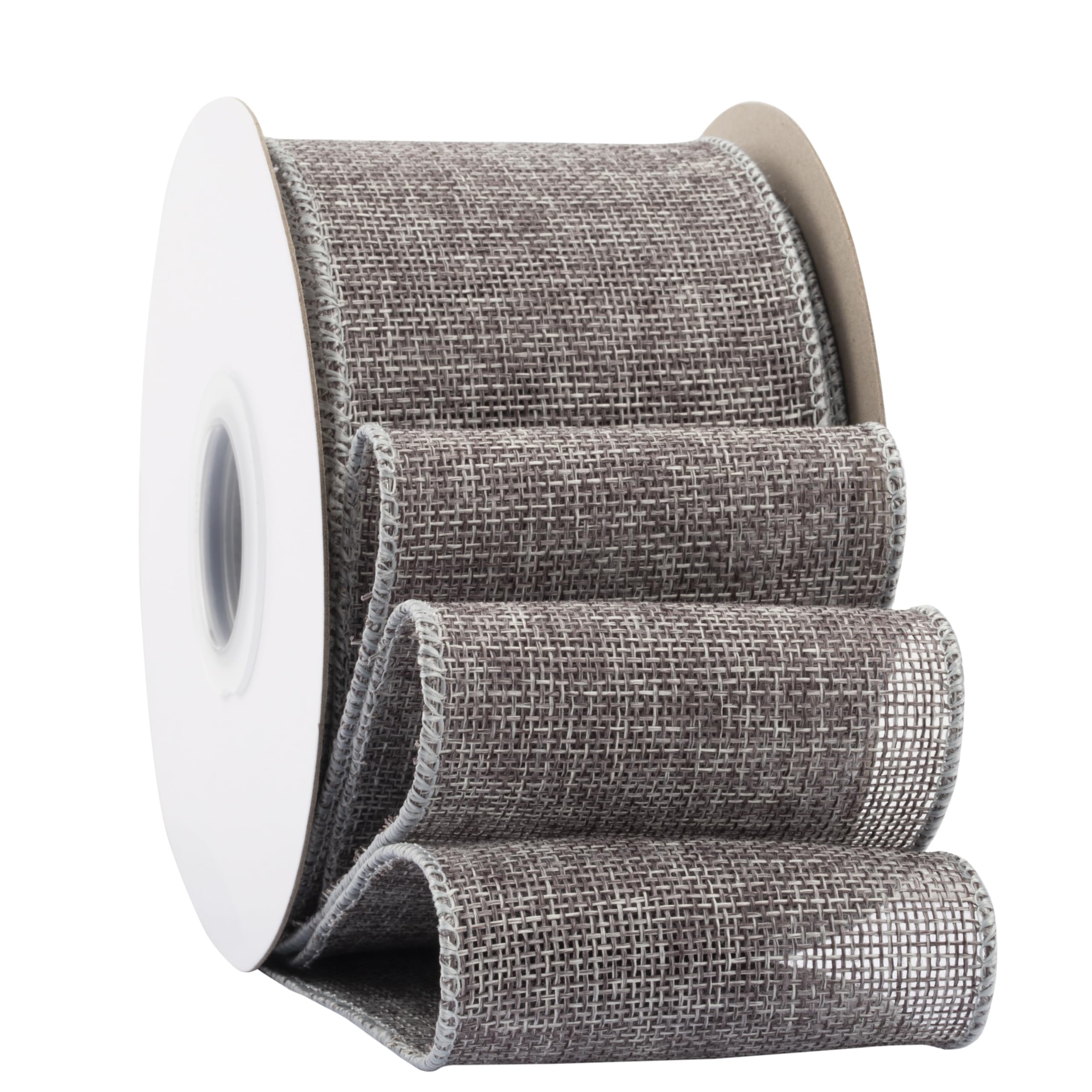 Ribbonitlux Metal Grey Burlap Wired Ribbon, 75mm x 18 Meters, Wired Edge Burlap Ribbon for Gift Wrapping, Big Bow, Wreath, and Christmas Tree Decoration