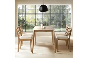 SIMTONAL Farmhouse Dining Table Set for 4, Wooden Dining Roon Table and Solid Wood Chairs, 5-Piece Modern Dining Set Home, Kitchen, Dining Room, 4 Upholstered Chairs, Rubberwood Legs