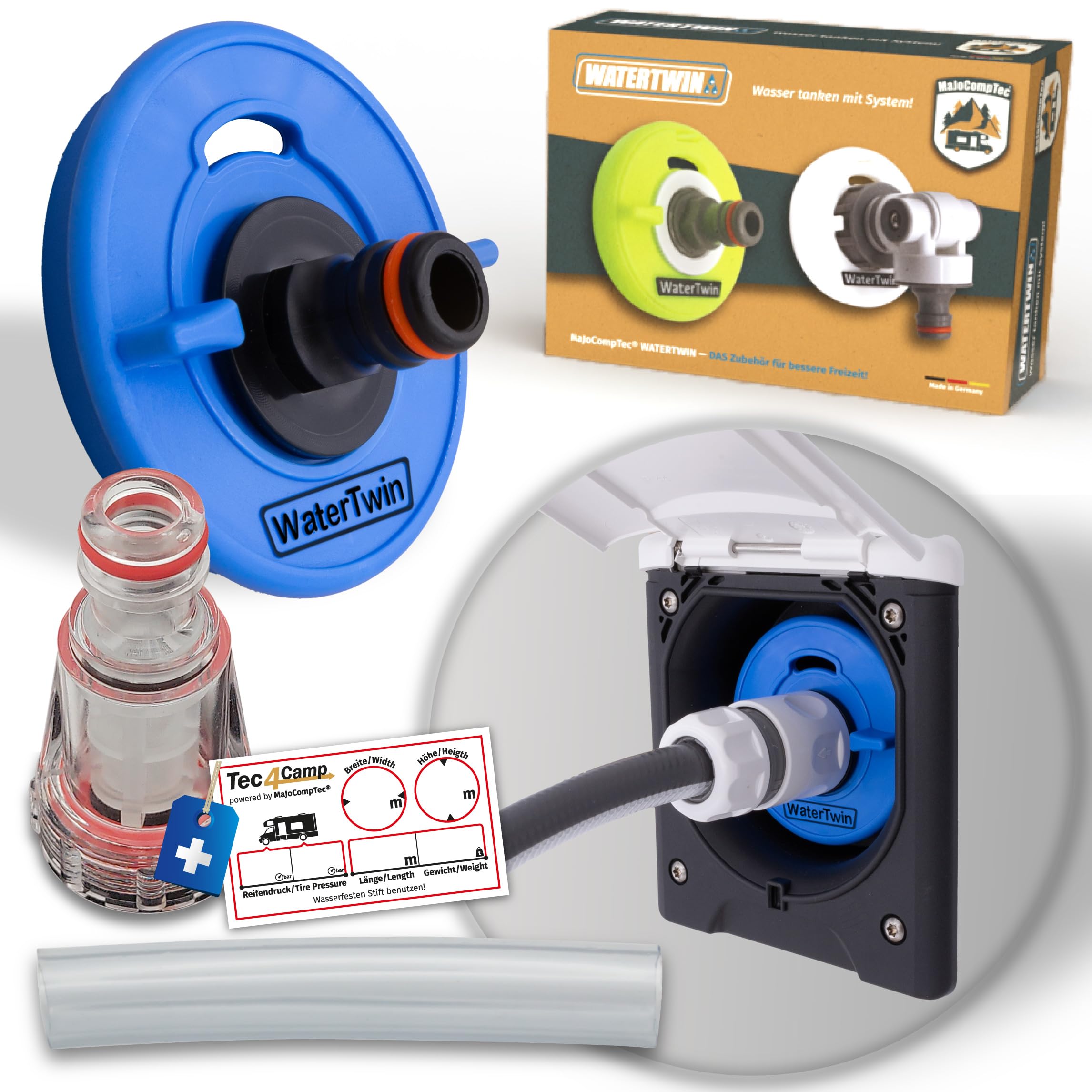 WATERTWIN-PRO Adapter for Fuel Cap 3-Pin D: 78 with Filter | Water Tank Cap Compatible with Gardena Connection | Motorhome Caravan Water Filler Nozzle Filling Adapter for Water Hose