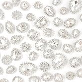 50 PCS Sew on Rhinestones Mixed Shapes Glass Sliver Rhinestones Sew on Crystal Gems Mental Flatback with Sliver Claw for Jewelry Crafts Clothes DIY Craft Shoes Dress Jewelry Making