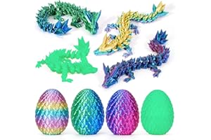 YILCER 4Pcs 3D Printed Dragon Eggs with Dragon Inside Articulated Animals Cool Crystal 3D Print Dinosaur Toy Dino Eggs for Boys Girls Home Decor