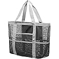 Beach Bag, F-color Mesh Beach Bag Oversized Beach Tote 9 Pockets Beach Toy Bag
