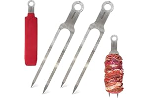 HERUKI Double Skewers 14.4" Stainless Steel Heavy Duty Double Prong Skewers for BBQ Kabob Shawarma Meat Fish Chicken Gift for Christmas Stocking Stuffers Accessories for Grill Master Arsenal - 2 Units