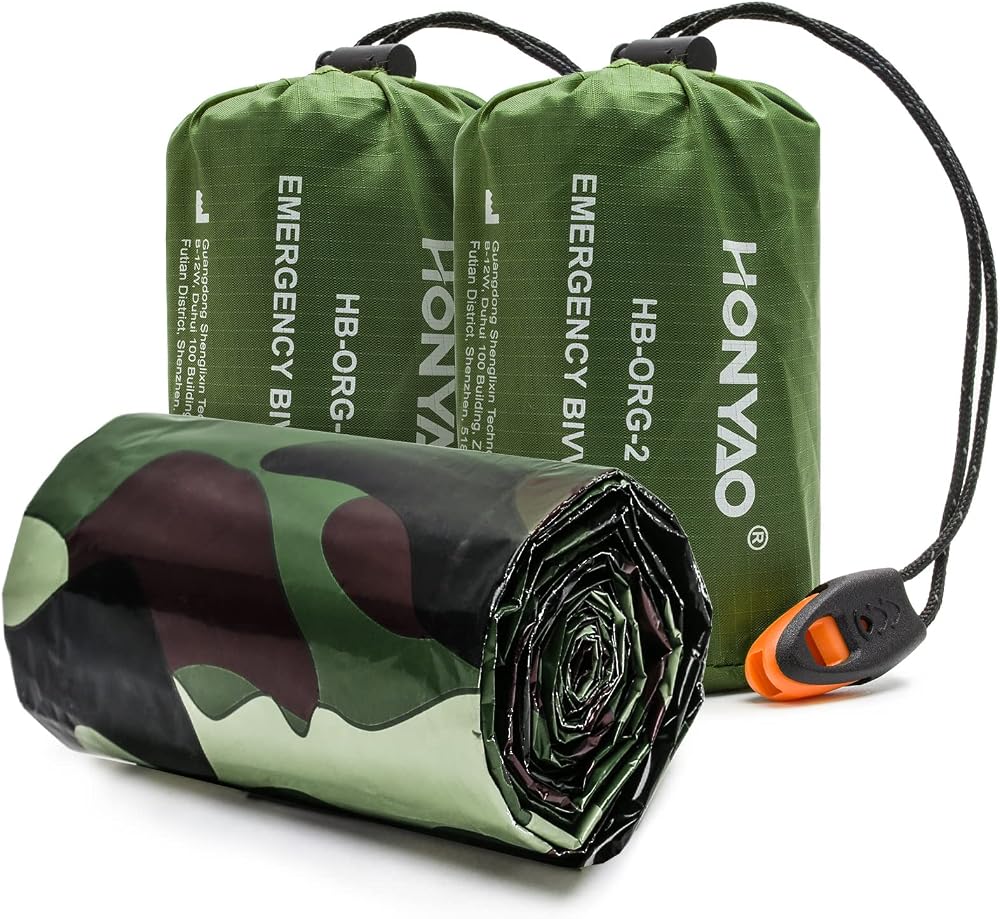 HONYAO Emergency Bivvy Bag 2 Pack Survival Sleeping Blanket Waterproof Shelter