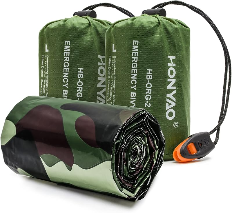 HONYAO Emergency Bivvy Bag 2 Pack Survival Sleeping Blanket Waterproof Shelter