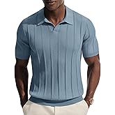 PJ PAUL JONES Mens Knit Polo Shirts V Neck Short Sleeve Casual Stylish Golf Shirt