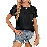 BMJL Womens Satin Dressy Casual Blouses Ruffle Sleeve Textured Tops Shirred Summer Shirt Outfits