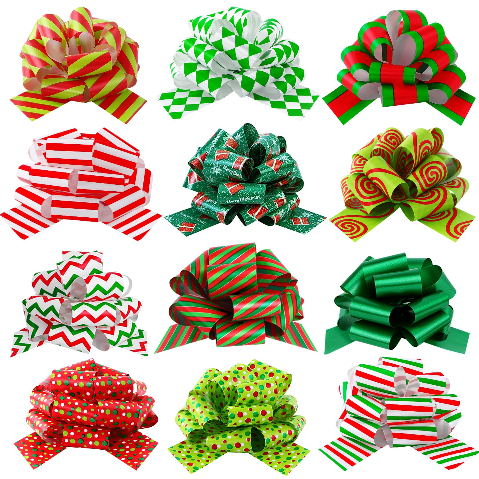 JOLCEEY 24pcs Christmas Pull Bows, Christmas Wrap Pull Bows Xmas Gift Bows with Ribbon Wrapping Accessory for Xmas Gift Bouquet Basket Wrapping Party Decoration