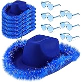 Zhanmai Cowboy Hat Cowgirl Hat with Feathers and Heart Sunglasses for Bachelorette Party, Costume Party
