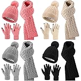 Liitrsh 12 Pcs Women Beanie Scarf Gloves Sets Knitted Beanie Winter Hat Scarf Warm Touchscreen Gloves