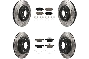 Transit Auto - Front Rear Coated Drilled Slotted Disc Brake Rotors And Ceramic Pads Kit For Honda Civic KDC-100340