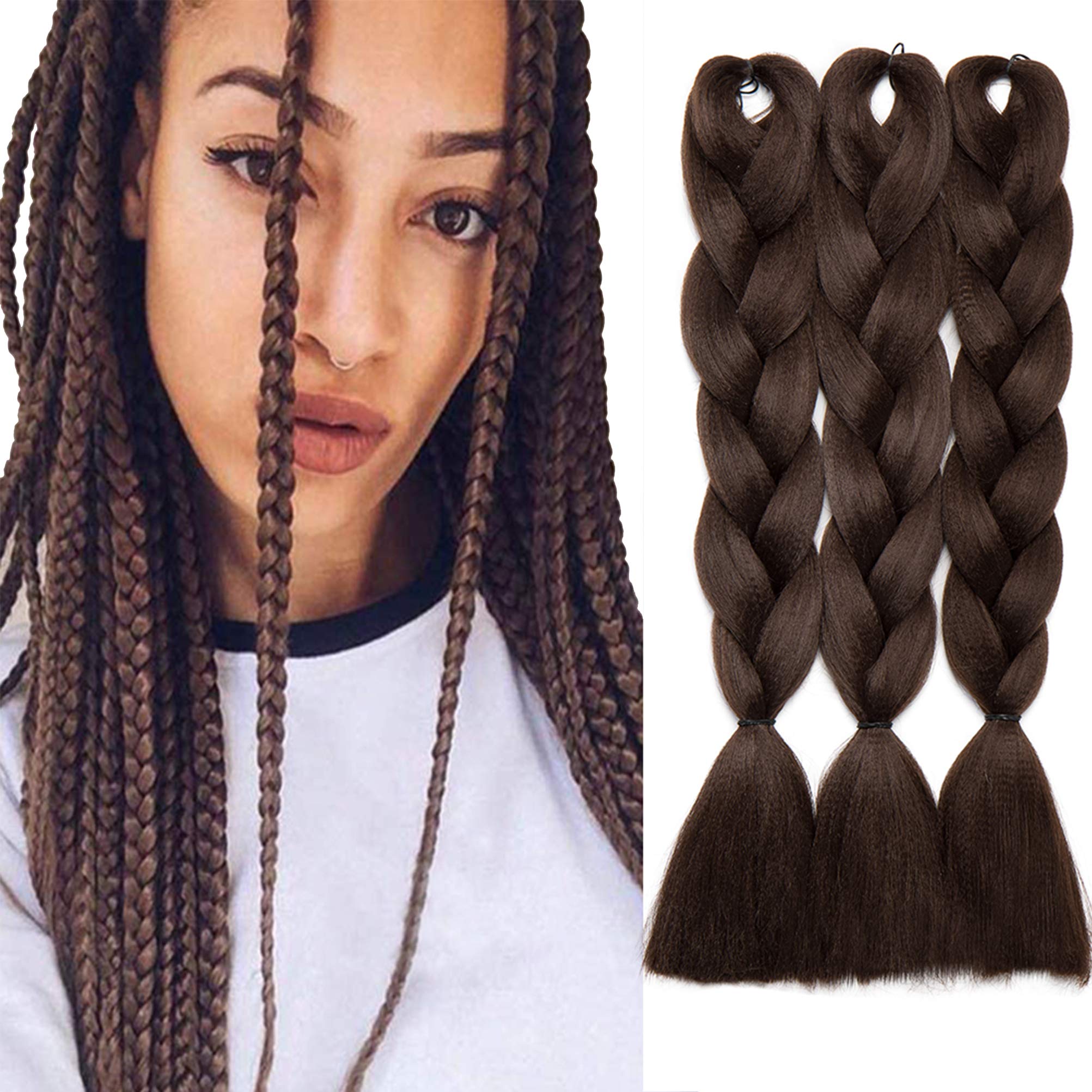 3 pcs 24 Inch Braiding Hair Extensions Dark Brown Braiding Hair Synthetic Braid Hair Extensions for Women