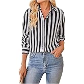 SweatyRocks Women's Long Sleeve Button Down Dressy Casual Collared Striped Blouse