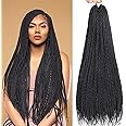 Box Braid Crochet Hair 24 Inch Crochet Braids 144 Strands Crochet Box Braids Pre Looped Crochet Hair Extension for Black Women Knotless Black Color Chicmoi (1B, 24 inch box braids 6 pack)