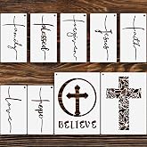 9 Pcs Christian Cross Stencil Set, Painting Templates, 5.9x3.1'', 8.3x5.9'' | Reusable PET, Cross and Faith Word, 2 Sizes, Believe Jesus Forgiven, Christmas Gift, Wood, Walls, Fabric, Christian Crafts