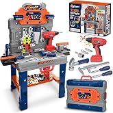 Kids Tool Bench with Electric Drill, Toddler Tool Set for Boys Ages 3-5 6-8 | 132 Pcs Kids Tool Set with Toddler Tool Box &amp; Tool Bench, Christmas Birthday Gifts Toys for Boys Ages 3 4 5 6 7 8+ (Orange)