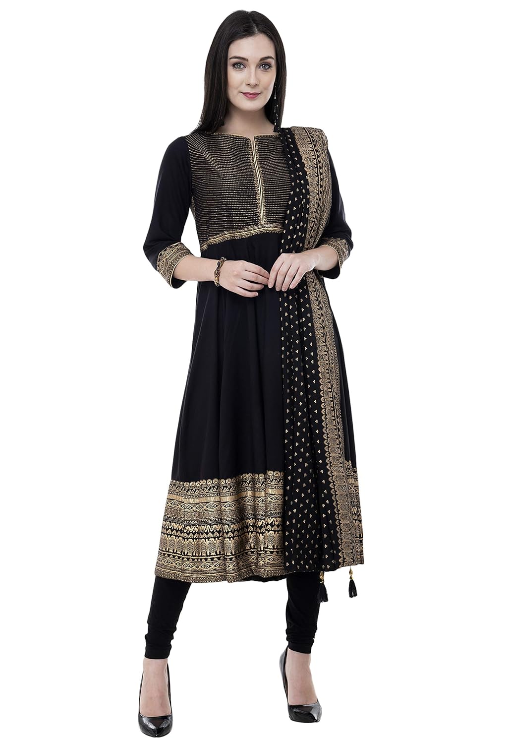 swan india women's rayon embroidery anarkali set with duppatta
