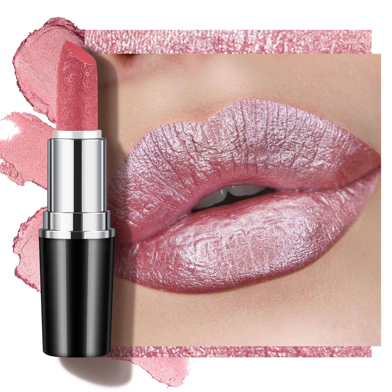 Anglicolor Metallic Glitter Pink Lipstick,High Impact Shimmer Lipcolor,Long-Lasting Moisturising,Lightweight Hydrating Creamy Formula Smooth and Non-Sticky,Lipstick For Women(13 BABY ANGEL, 4g)