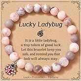 KOXMOON Lucky Ladybug Bracelet Good Luck Charms Gifts for Women with Message Card, Luck Will Always Stay by Your Side