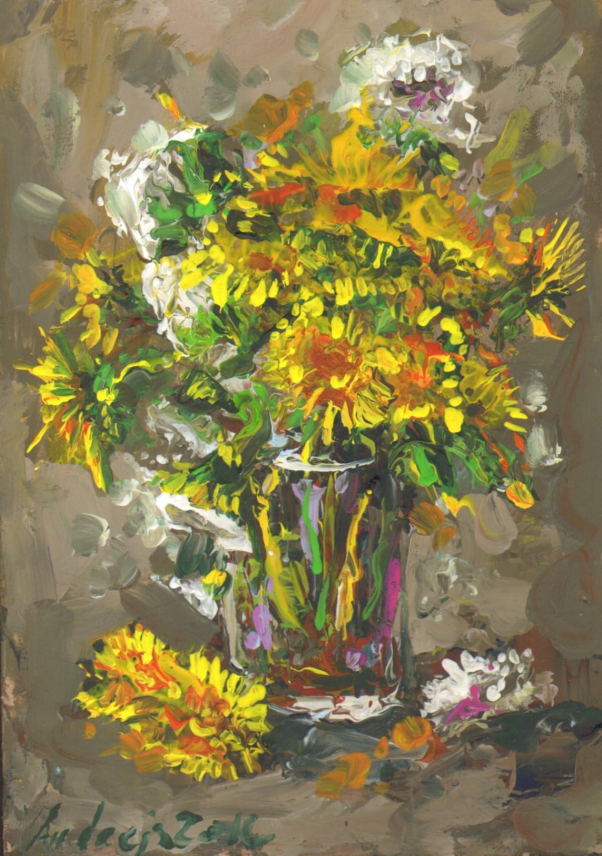 Dandelions in the glass, country flower small painting print , impressionism art
