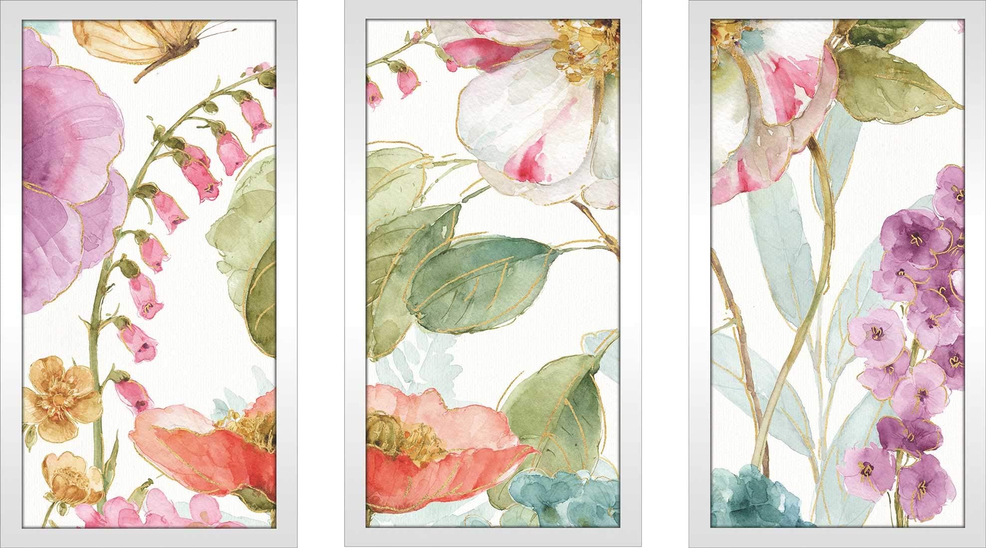 Picture Perfect International Lisa Audit Rainbow Seeds Flowers II Framed Plexiglass Wall Set of 3 Art Set, 33.5" H x 52.5" W x 1" D, Pink