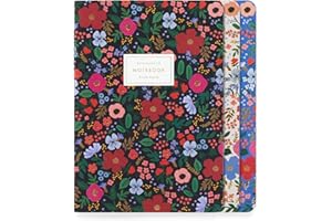 RIFLE PAPER CO. Wild Rose Stitched Notebook Set, 8.5" L x 6" W, Set Of 3 Notebooks, 64 Ruled Pages With Gold Ink, Canvas Paper Cover With White Text Paper Interior