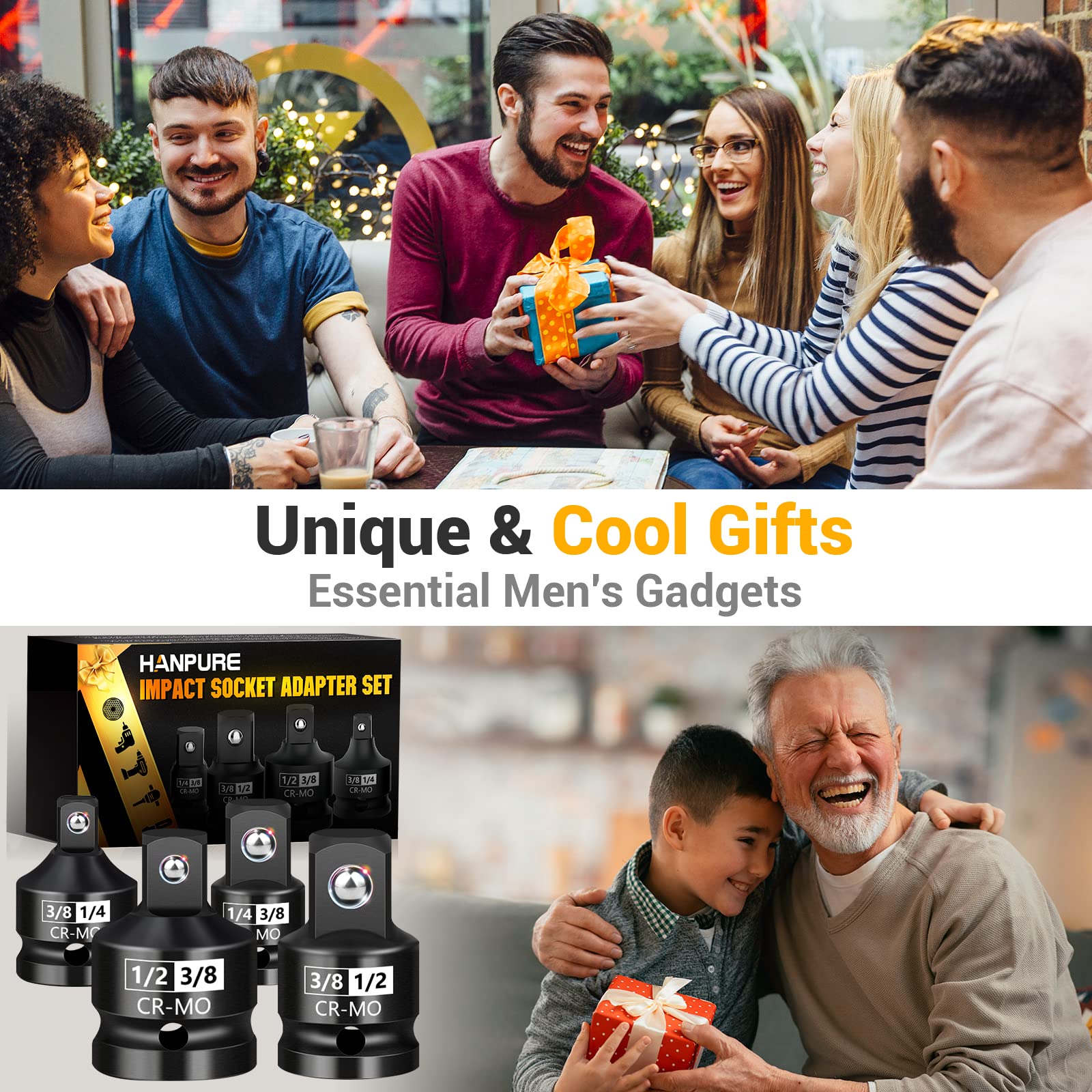 Tools for Men 3/8 to 1/2 Socket Adapter: Valentines Day Gifts for Adults 3/8 To 1/4 Impact Adapter Cr-Mo Drill Wrench Ratchet Drive Reducer Extension Square Impact Driver Bit Set Hand Gadgets