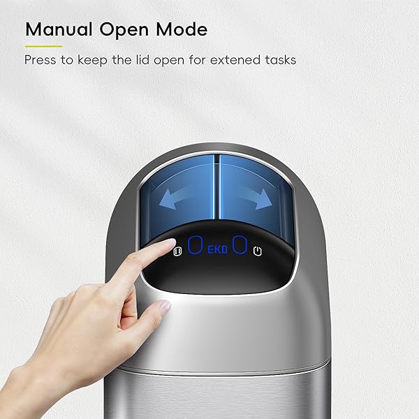 EKO ASTRO SLIM SENSOR TRASH CAN, 10L / 2.6 GALLON TOUCHLESS GARBAGE BIN WITH SOFT-CLOSE RETRACTABLE WING LID, MOTION SENSOR STAINLESS STEEL TRASH CAN FOR BATHROOM, KITCHEN AND OFFICE, WATERPROOF