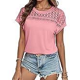 Glamaker Womens Tshirts Summer Casual Tops Trendy Short Sleeve Crewneck Knitted Dressy Fashion Tee Tunic Blouses