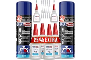 Magic Chems CA Glue with Activator (4 x 3.5 oz + 2 x 16.9 fl oz), Cyanoacrylate Glue and Activator, Super Glue withActivator, CAGlue and Accelerator (2 Pack)
