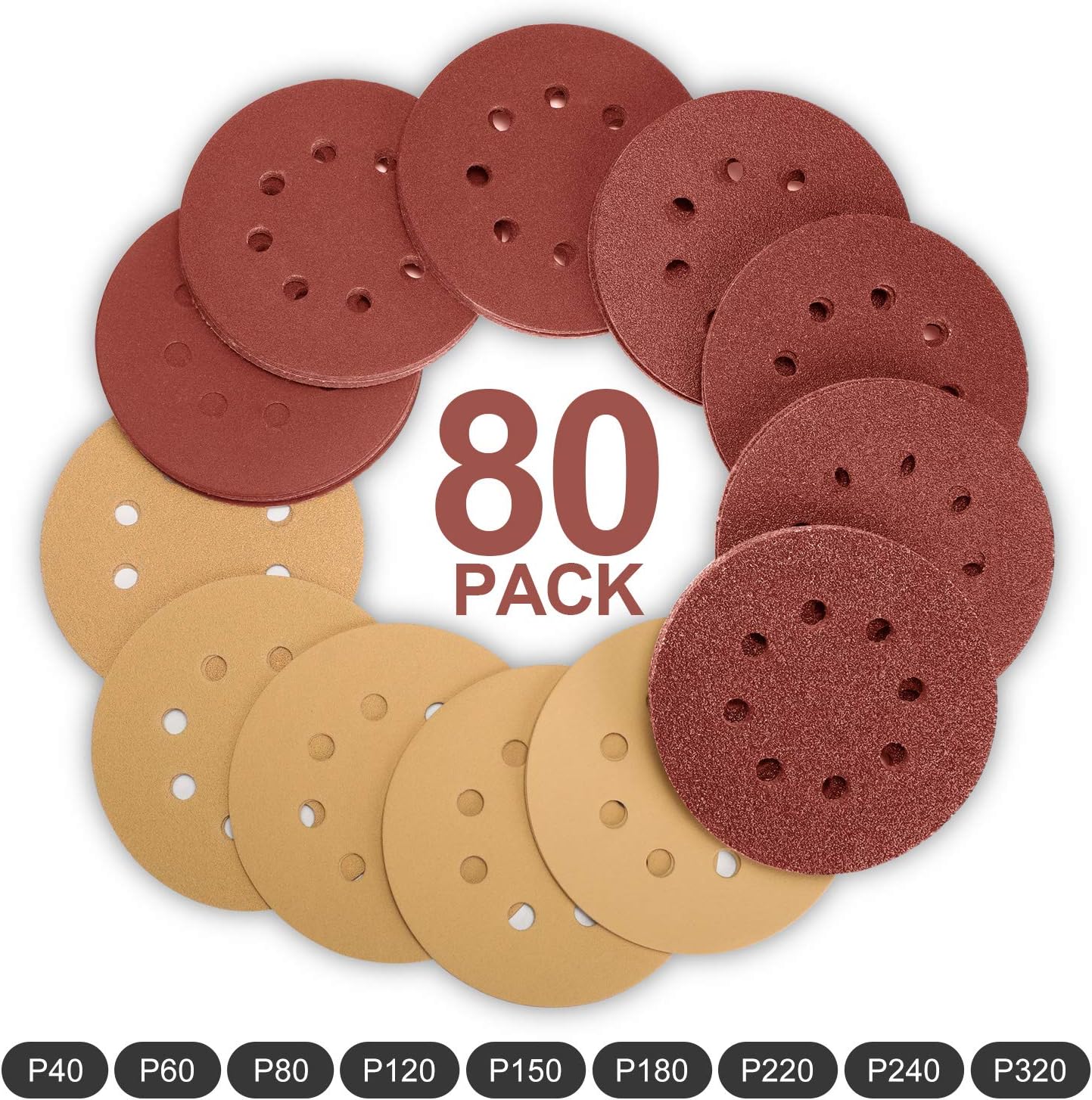 JELLAS 80 PCS 125mm Sanding Discs, 10Pcs Professional AntiBlocking