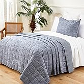 softpage Navy Quilts Twin Quilt， Cotton Twin Quilt Bedding Set，2-Pieces Quilted Bed Spread with Blue Stripe Coverlet Light Weight Navy Bedspread with 1 Pillow Sham
