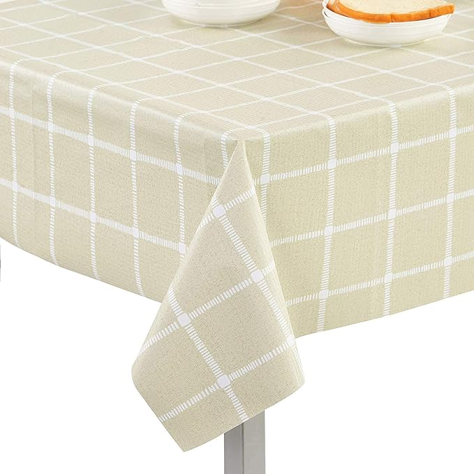 DESIGNERS247 PVC Table Cloth Plain Natural Cream Linen Effect 2 meters