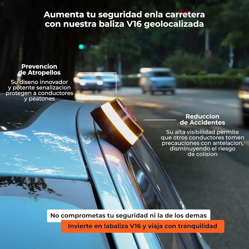 V16 Connectado Luz Emergencia Coche Homologado DGT,con SIM Telefónica y Datos,Baliza V16 Homologada DGT con Geolocalizador 3.0 + Funda Accesorios Coche,V16 con Geolocalización — foto 7 de 8