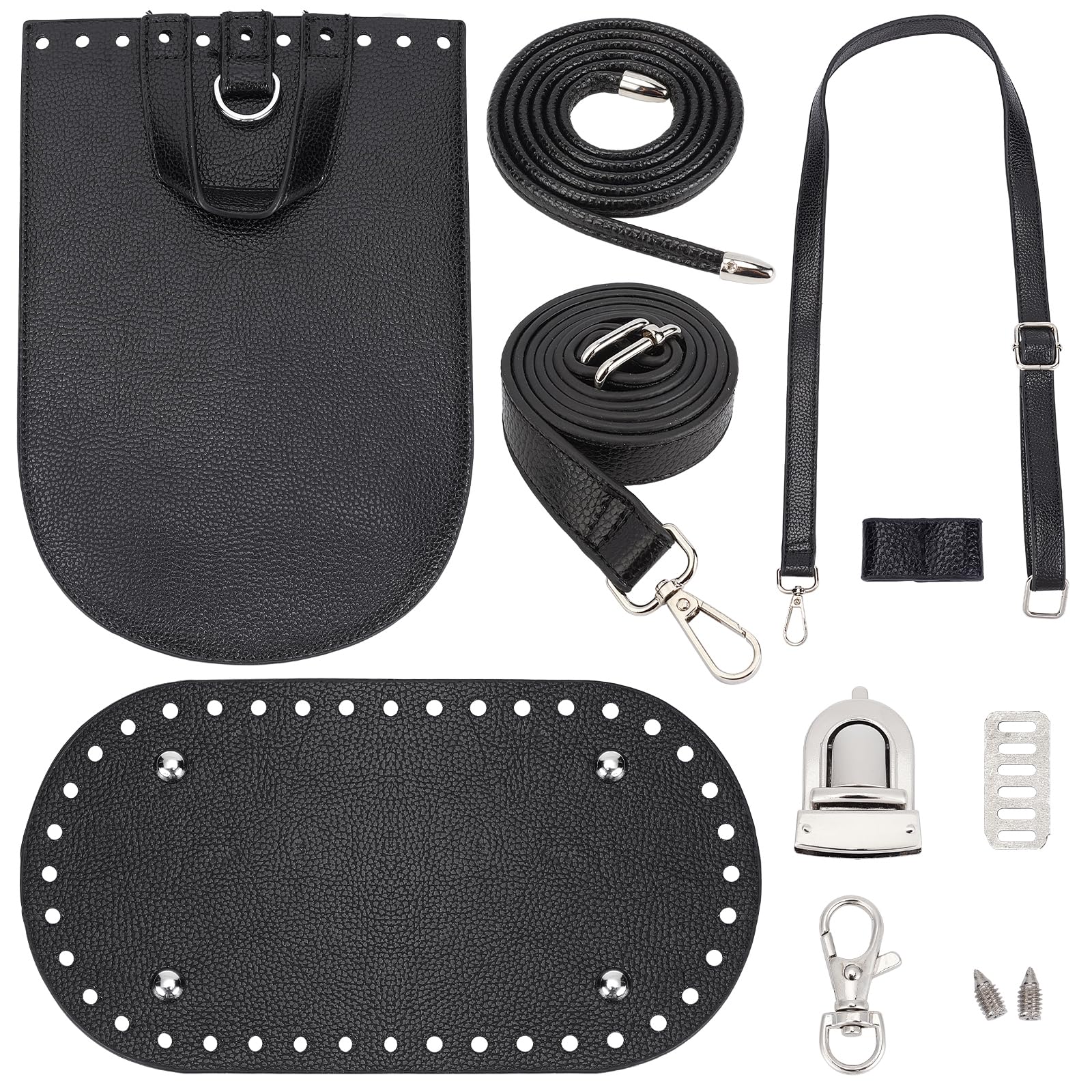 PandaHall Black PU Leather Knitting Bags Crochet Pad Shaper Bottom Handbag Strap and Loop for Knitting Crochet Bags Shoulder Bag