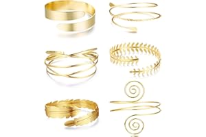 CASSIECA 6 Pcs Arm Cuff Upper Arm Band Cuff Bracelets for Women Silver Gold Adjustable Armband Set Minimalist Simple Greek Armlet Wedding Fashion Jewelry