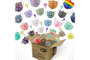 NiHealth 50PCS Adult Disposable 3-Ply Face Masks, Assorted Fun Prints Individually Wrapped, Breathable Non-Woven Fabric, Adjustable Nose Wire and Soft Elastic Ear Loops, Ideal for Shopping and Parties